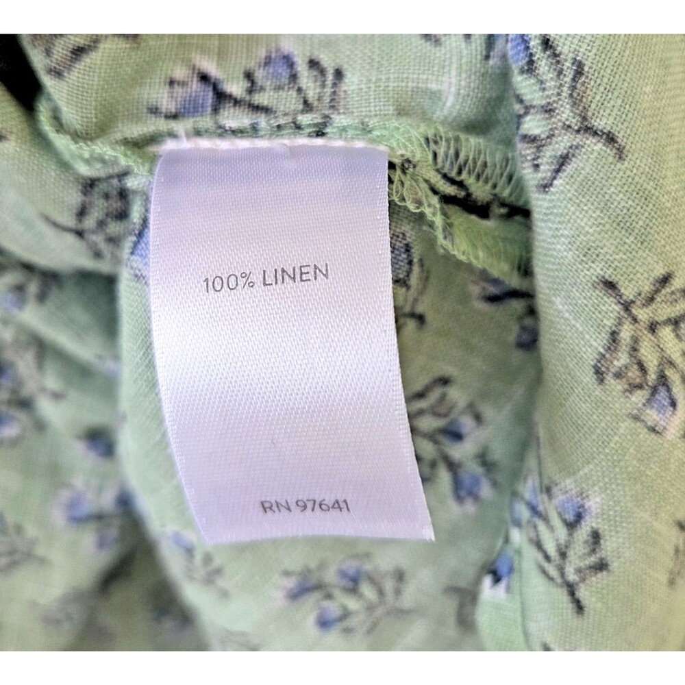 PURE JILL Green Floral 100% Linen Henley Tunic Top 2X PLUS Popover Sleeveless - Picture 5 of 6
